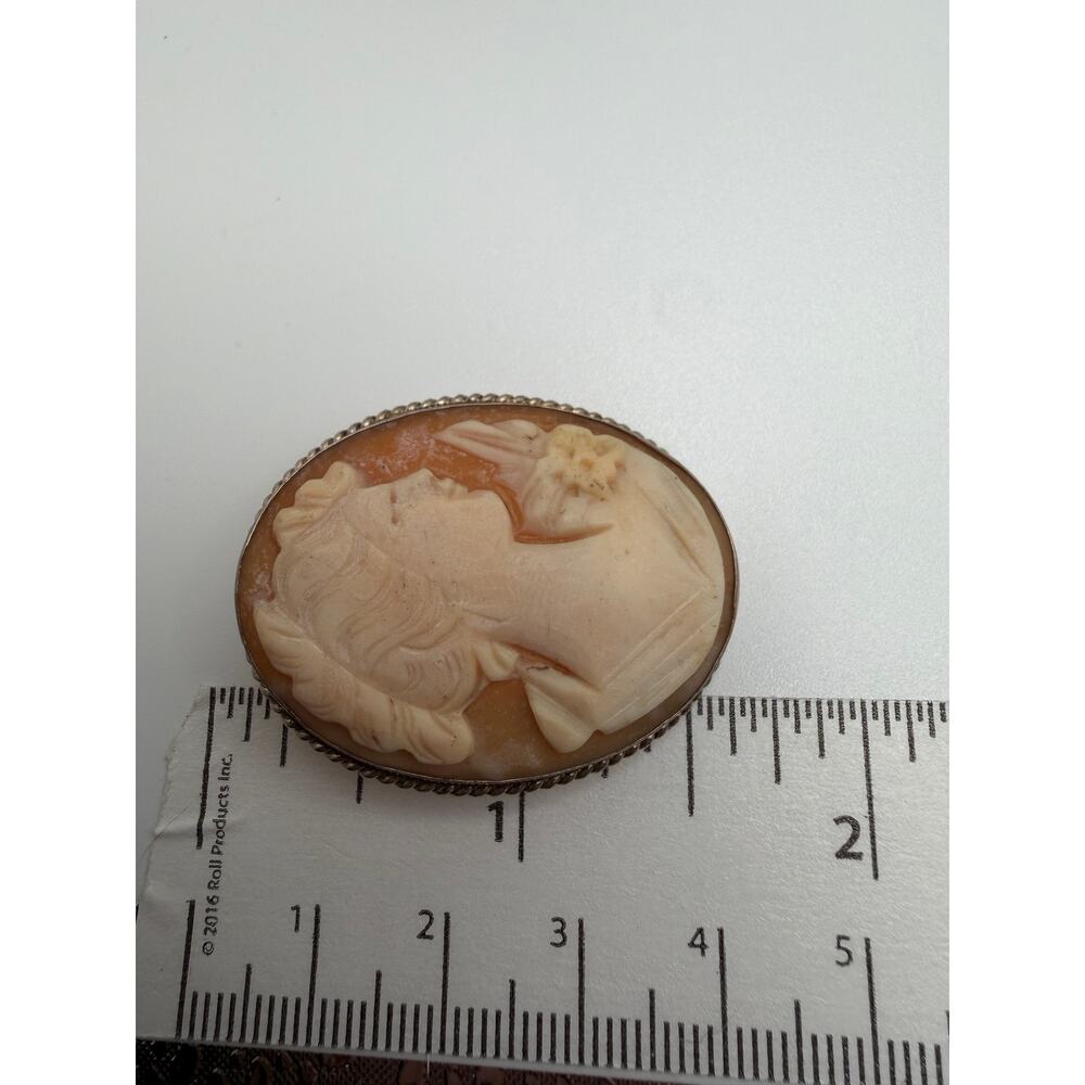 vintage hand-carved shell cameo brooch set in a .925 sterling silver frame - Picture 6 of 6